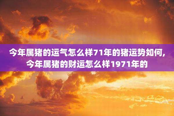 今年属猪的运气怎么样71年的猪运势如何,今年属猪的财运怎么样1971年的