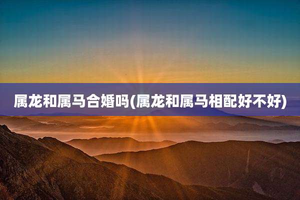属龙和属马合婚吗(属龙和属马相配好不好)