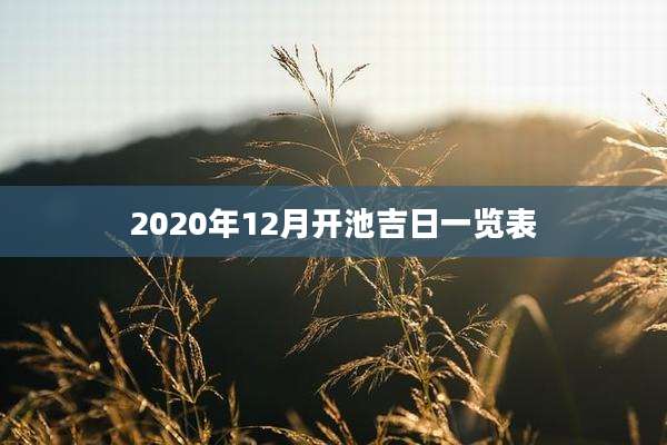 2020年12月开池吉日一览表