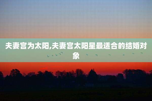 夫妻宫为太阳,夫妻宫太阳星最适合的结婚对象
