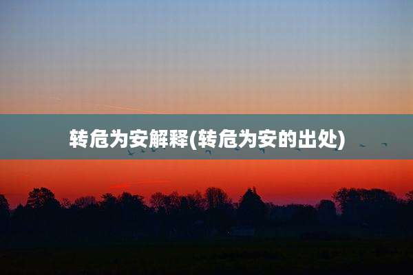 转危为安解释(转危为安的出处)