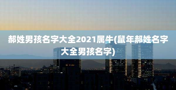 郝姓男孩名字大全2021属牛(鼠年郝姓名字大全男孩名字)