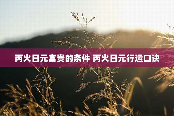丙火日元富贵的条件 丙火日元行运口诀