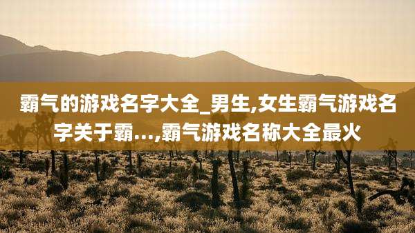 霸气的游戏名字大全_男生,女生霸气游戏名字关于霸...,霸气游戏名称大全最火