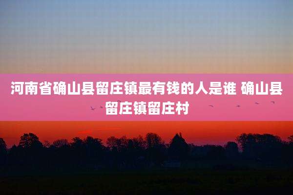 河南省确山县留庄镇最有钱的人是谁 确山县留庄镇留庄村