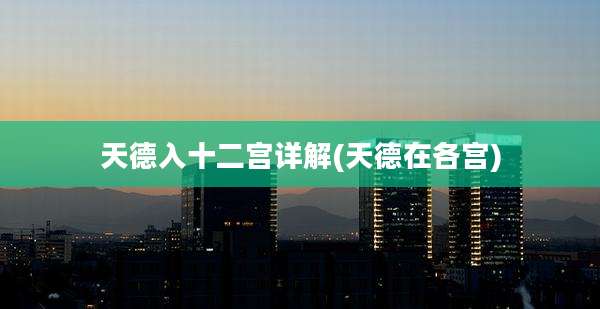 天德入十二宫详解(天德在各宫)