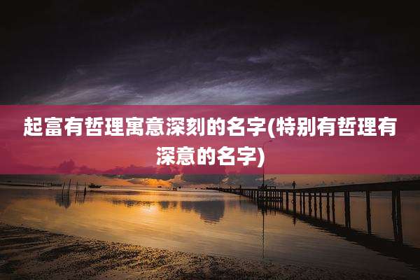 起富有哲理寓意深刻的名字(特别有哲理有深意的名字)
