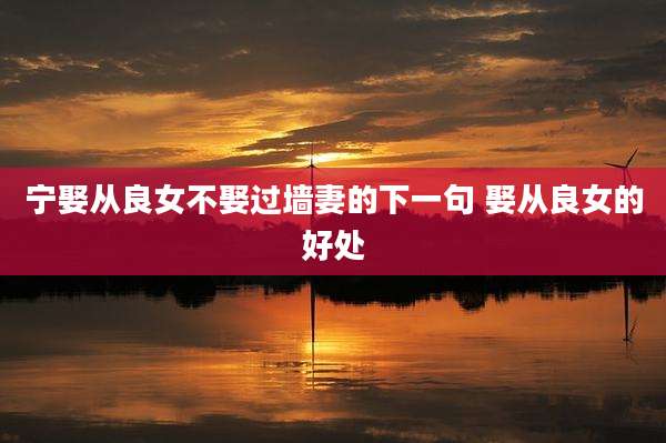 宁娶从良女不娶过墙妻的下一句 娶从良女的好处