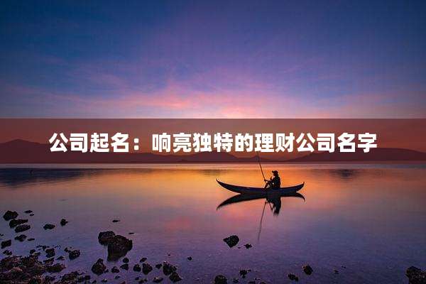 公司起名：响亮独特的理财公司名字