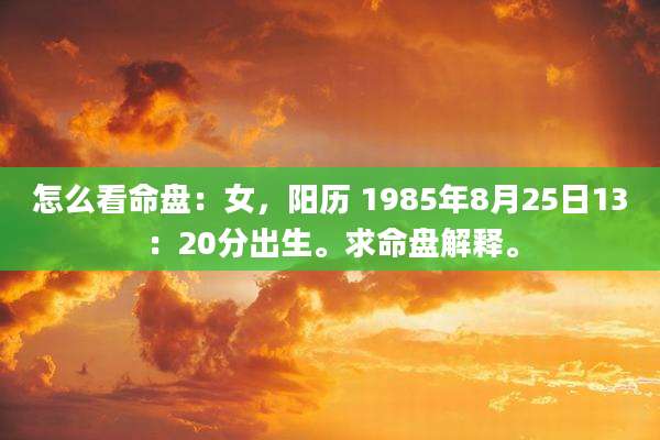 怎么看命盘:女,阳历 1985年8月25日13:20分出生。求命盘解释。