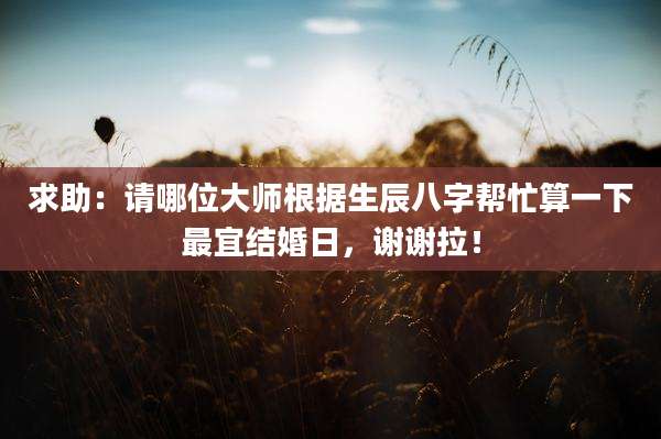 求助:请哪位大师根据生辰八字帮忙算一下最宜结婚日,谢谢拉!