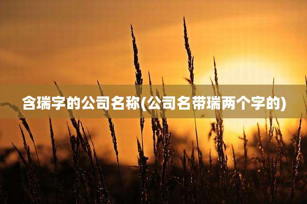 含瑞字的公司名称(公司名带瑞两个字的)