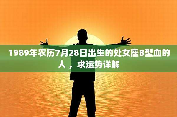 1989年农历7月28日出生的处女座B型血的人 ,求运势详解