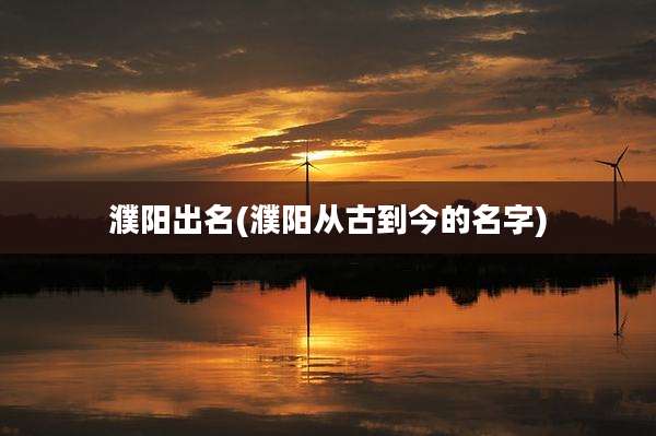 濮阳出名(濮阳从古到今的名字)