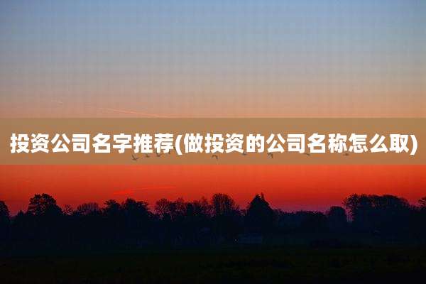 投资公司名字推荐(做投资的公司名称怎么取)