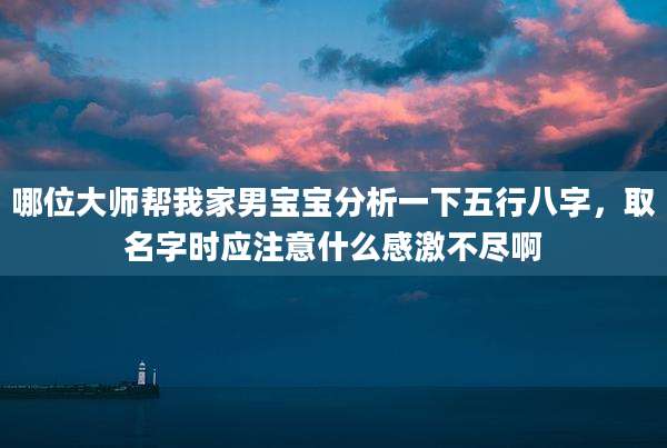 哪位大师帮我家男宝宝分析一下五行八字，取名字时应注意什么感激不尽啊