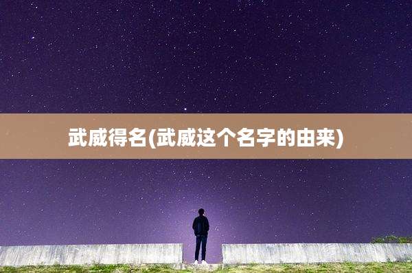 武威得名(武威这个名字的由来)