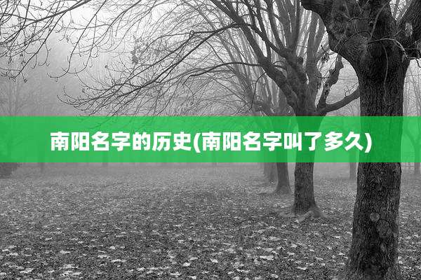 南阳名字的历史(南阳名字叫了多久)
