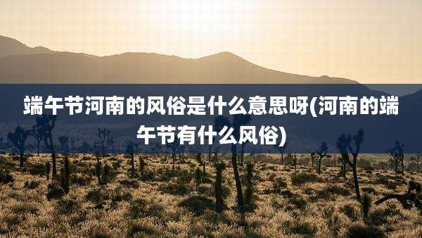 端午节河南的风俗是什么意思呀(河南的端午节有什么风俗)