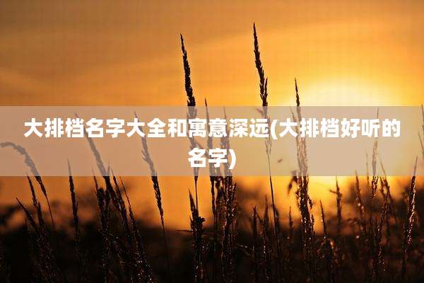 大排档名字大全和寓意深远(大排档好听的名字)