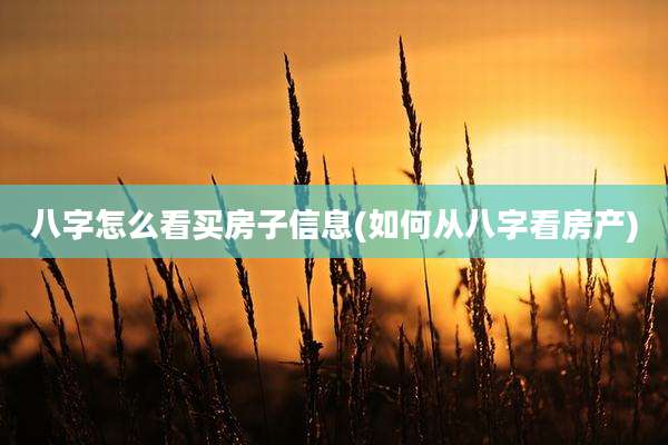 八字怎么看买房子信息(如何从八字看房产)