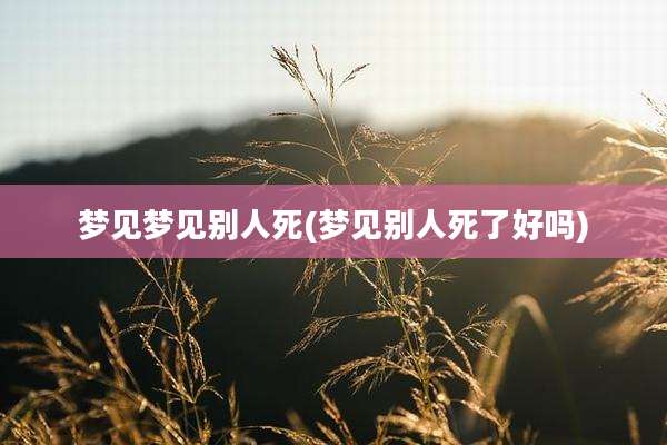 梦见梦见别人死(梦见别人死了好吗)