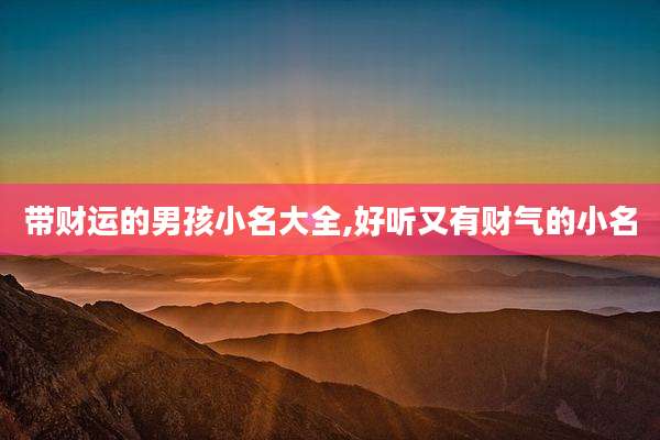 带财运的男孩小名大全,好听又有财气的小名