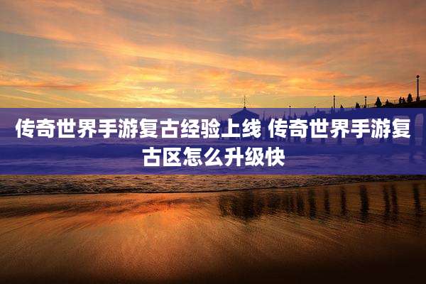 传奇世界手游复古经验上线 传奇世界手游复古区怎么升级快