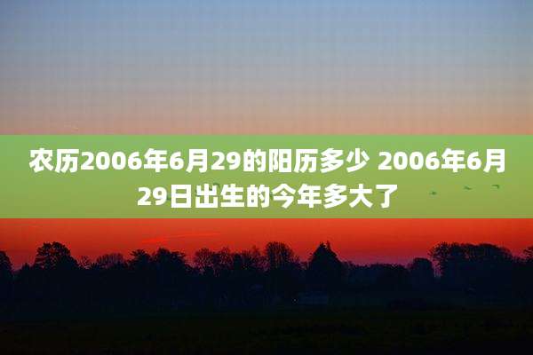 农历2006年6月29的阳历多少 2006年6月29日出生的今年多大了