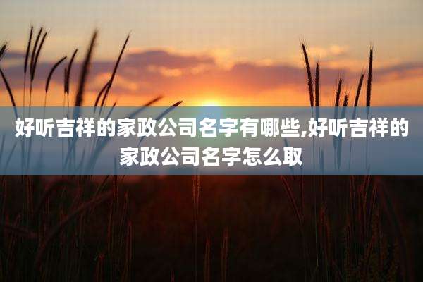 好听吉祥的家政公司名字有哪些,好听吉祥的家政公司名字怎么取