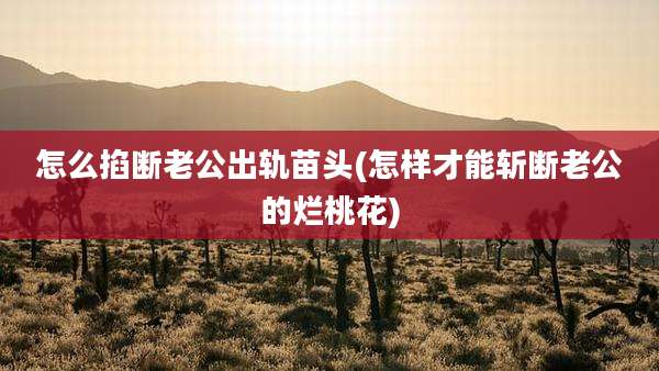 怎么掐断老公出轨苗头(怎样才能斩断老公的烂桃花)