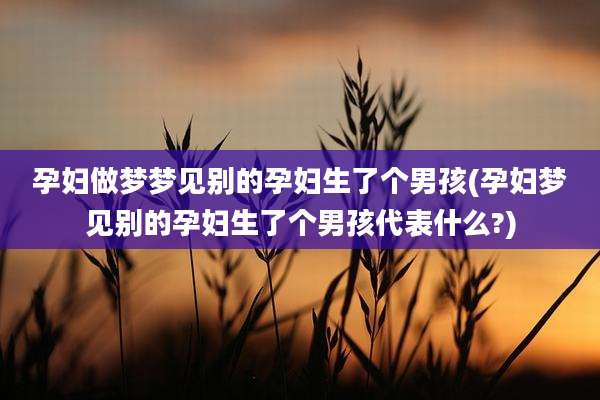 孕妇做梦梦见别的孕妇生了个男孩(孕妇梦见别的孕妇生了个男孩代表什么?)