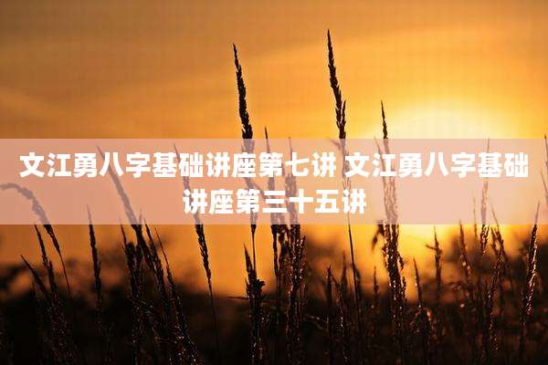 文江勇八字基础讲座第七讲 文江勇八字基础讲座第三十五讲