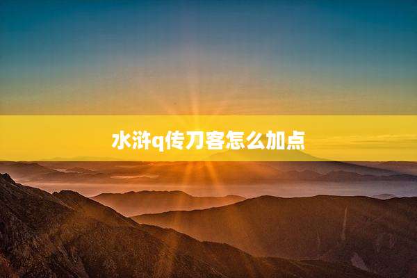 水浒q传刀客怎么加点