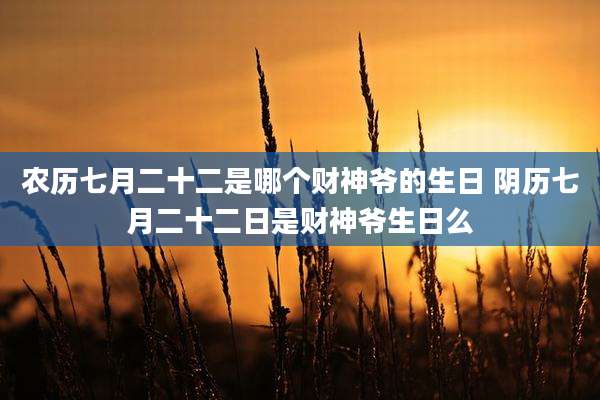 农历七月二十二是哪个财神爷的生日 阴历七月二十二日是财神爷生日么