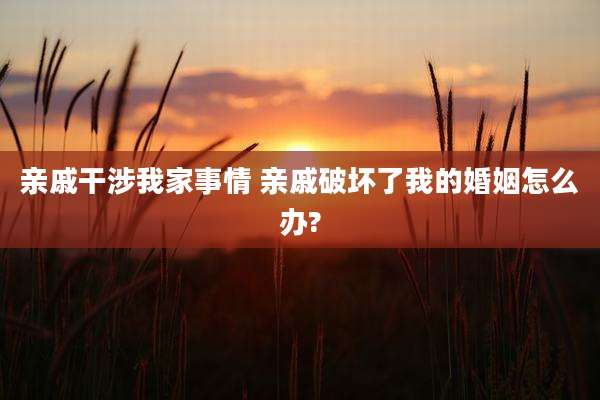 亲戚干涉我家事情 亲戚破坏了我的婚姻怎么办?