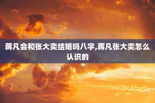 蒋凡会和张大奕结婚吗八字,蒋凡张大奕怎么认识的