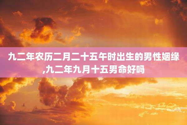 九二年农历二月二十五午时出生的男性姻缘,九二年九月十五男命好吗