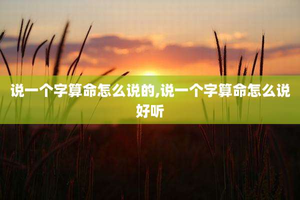 说一个字算命怎么说的,说一个字算命怎么说好听