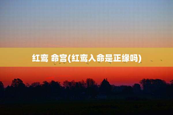 红鸾 命宫(红鸾入命是正缘吗)