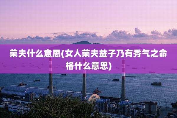 荣夫什么意思(女人荣夫益子乃有秀气之命格什么意思)