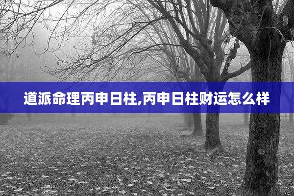 道派命理丙申日柱,丙申日柱财运怎么样