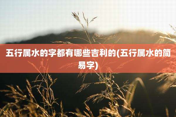 五行属水的字都有哪些吉利的(五行属水的简易字)