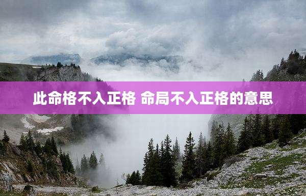 此命格不入正格 命局不入正格的意思