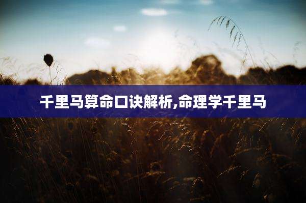 千里马算命口诀解析,命理学千里马