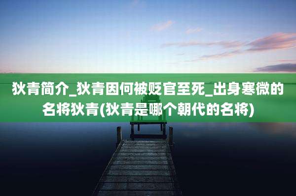 狄青简介_狄青因何被贬官至死_出身寒微的名将狄青(狄青是哪个朝代的名将)