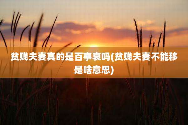 贫贱夫妻真的是百事哀吗(贫贱夫妻不能移是啥意思)
