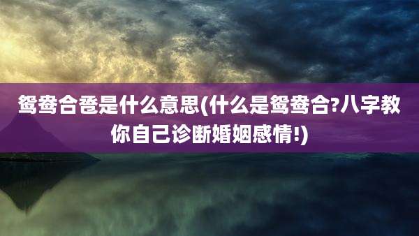 鸳鸯合卺是什么意思(什么是鸳鸯合?八字教你自己诊断婚姻感情!)