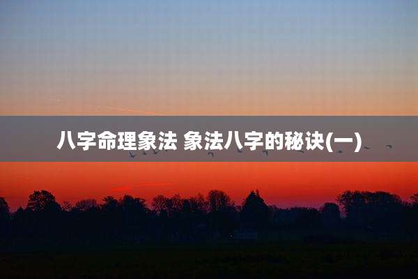 八字命理象法 象法八字的秘诀(一)