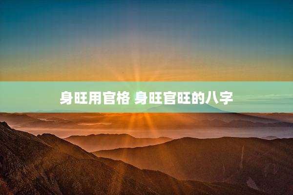身旺用官格 身旺官旺的八字